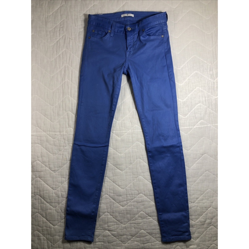 7 For All Mankind Pants Women's 28 Periwinkle Blue‎ Skinny Fit Mid Rise Coated